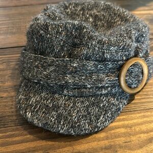 Scala Grey Wool Blend Gray Hat with Buckle Detail
